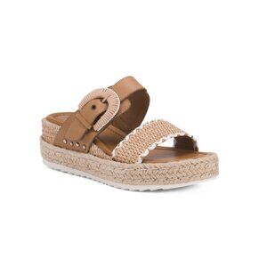EARTH Medium Natural Leather Colla Platform Comfort Wedge Sandals